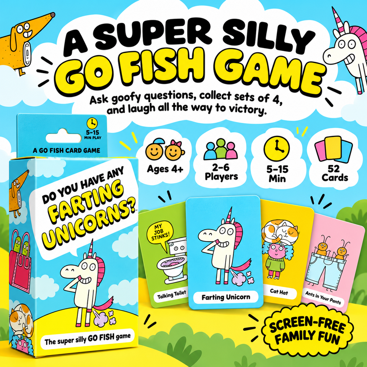 😂50% OFF Today! Super Silly Go Fish Card Game for Kids & Family Game Night