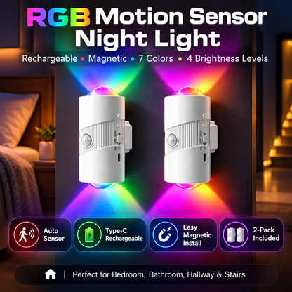2-Pack Rechargeable RGB Motion Sensor Night Light – Magnetic Stick-On LED Wall Light