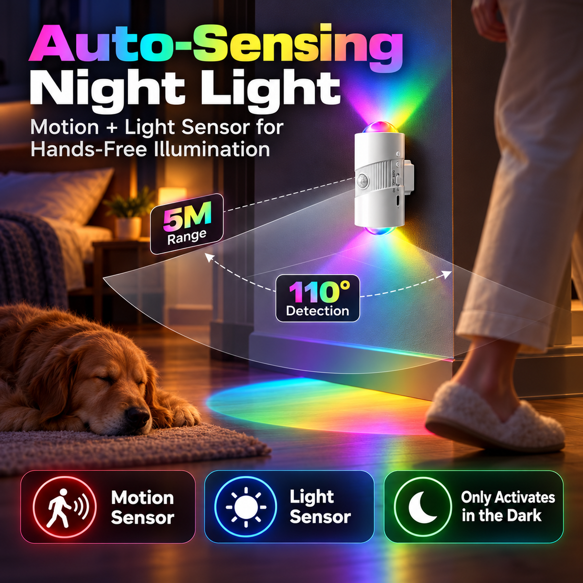 2-Pack Rechargeable RGB Motion Sensor Night Light – Magnetic Stick-On LED Wall Light
