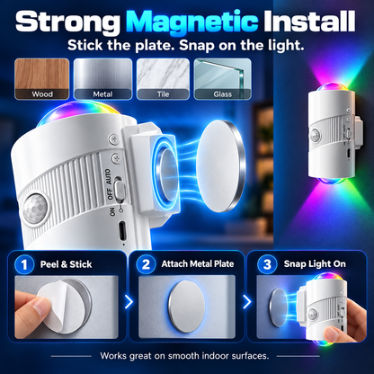 2-Pack Rechargeable RGB Motion Sensor Night Light – Magnetic Stick-On LED Wall Light
