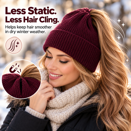 🔥Last Day 50% OFF – 🔥2-in-1-ponytail-beanie-hat-hidden – Hidden Magnetic Closure, No-Zip Winter Knit Hat ❄️