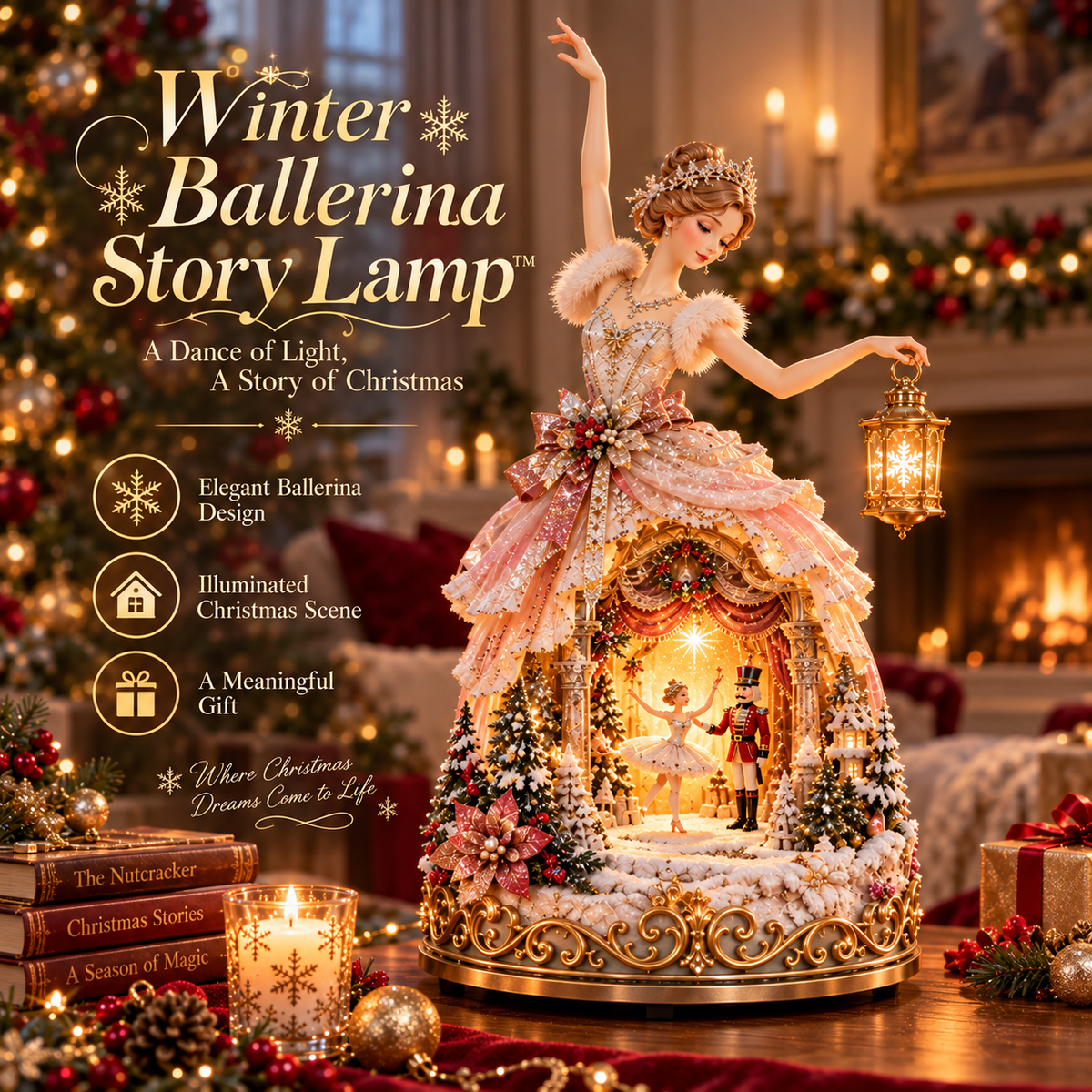 🩰 Winter Ballerina Story Lamp™ – Lighted Nutcracker Christmas Tabletop Decor ✨