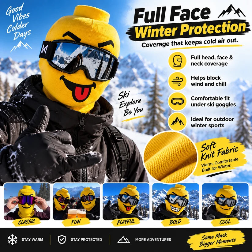 😜Funny Face Ski Balaclava – Cosy Knitted Winter Mask for Skiing & Snowboarding | Mask Only