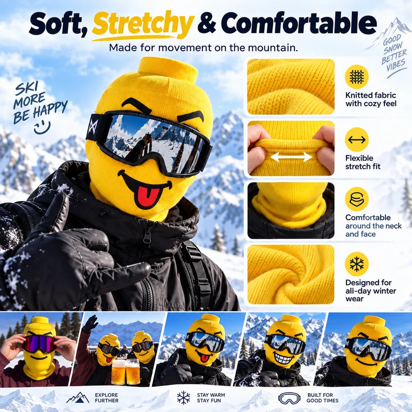😜Funny Face Ski Balaclava – Cosy Knitted Winter Mask for Skiing & Snowboarding | Mask Only