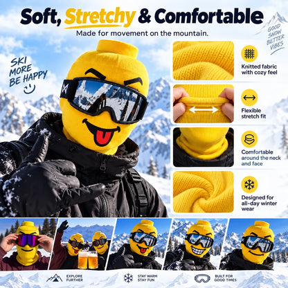 😜Funny Face Ski Balaclava – Cosy Knitted Winter Mask for Skiing & Snowboarding | Mask Only