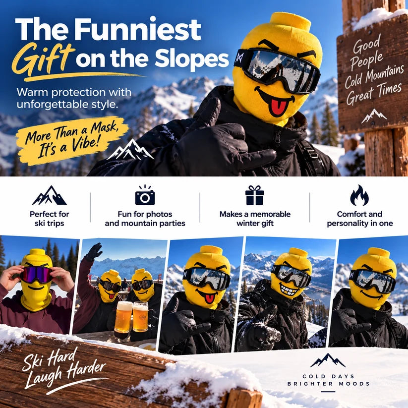 😜Funny Face Ski Balaclava – Cosy Knitted Winter Mask for Skiing & Snowboarding | Mask Only