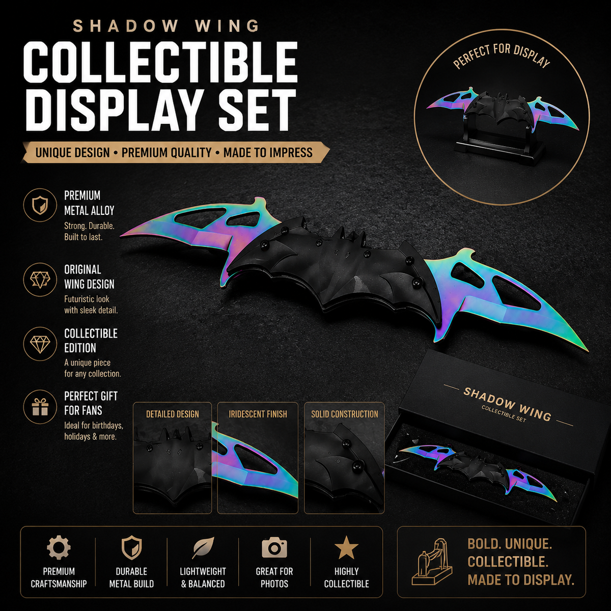 Nocturnal Wing Collectible Set – Premium Metal Display Art Piece (3 Finishes)