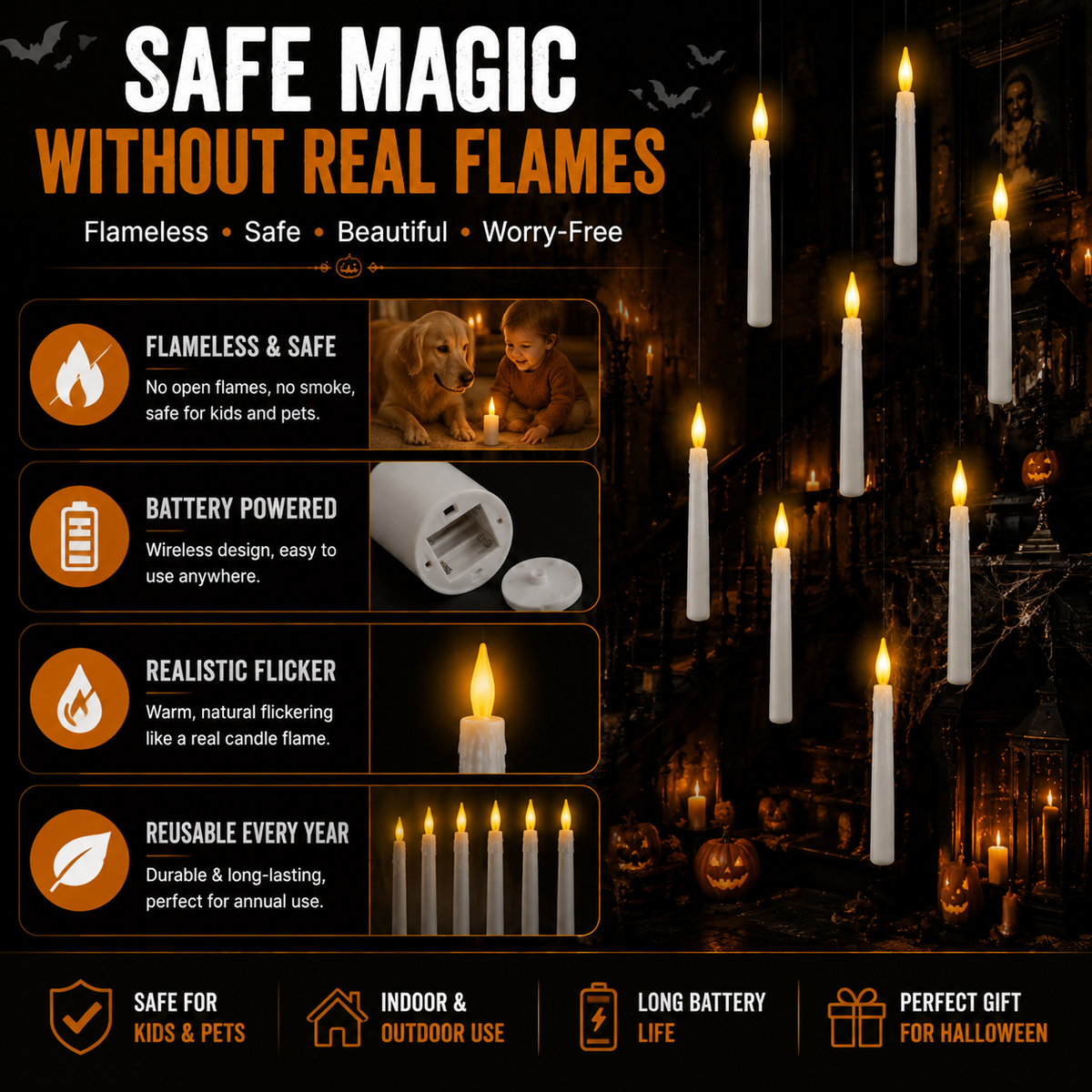 🕯️ Floating Halloween Candles – Create A Magical Haunted House Atmosphere