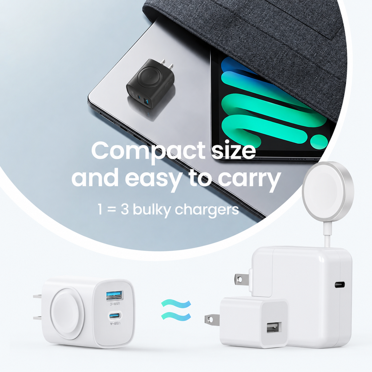 🔋 3-in-1 Apple Watch Magnetic Charger – USB-C & USB-A Fast Wall Charger