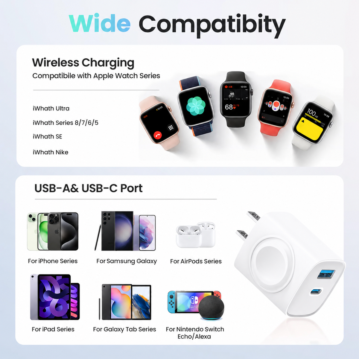 🔋 3-in-1 Apple Watch Magnetic Charger – USB-C & USB-A Fast Wall Charger