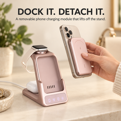 ⚡ 3-in-1 Magnetic Charging Station with Detachable Phone Charging Module