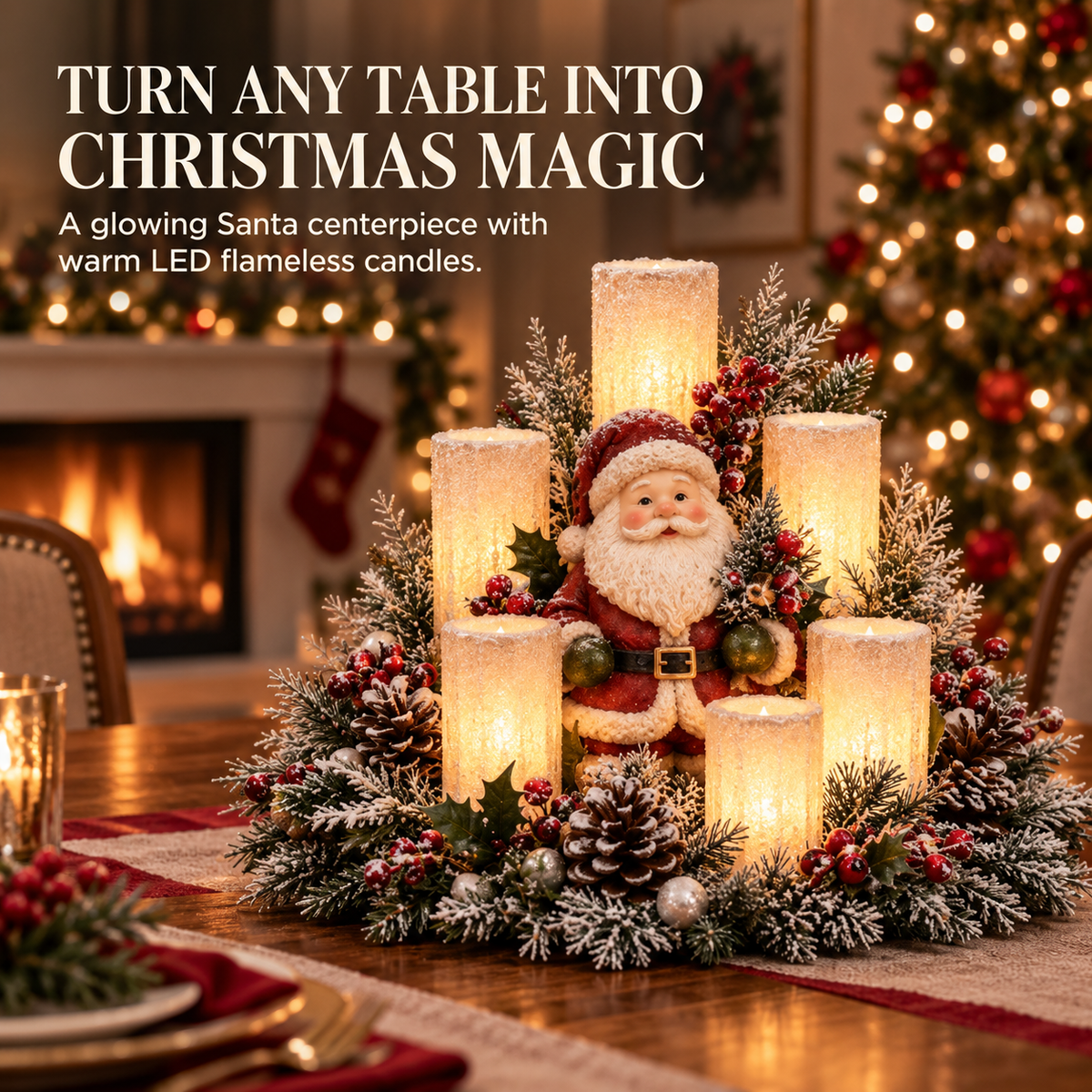 ✨✨LED Santa Christmas Table Centerpiece with Flameless Candle Lights