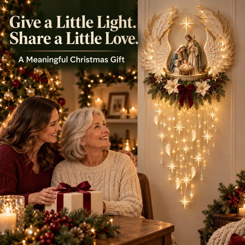 Angel’s Embrace Nativity Wall Light – Lighted Angel Wings Christmas Wall Decor