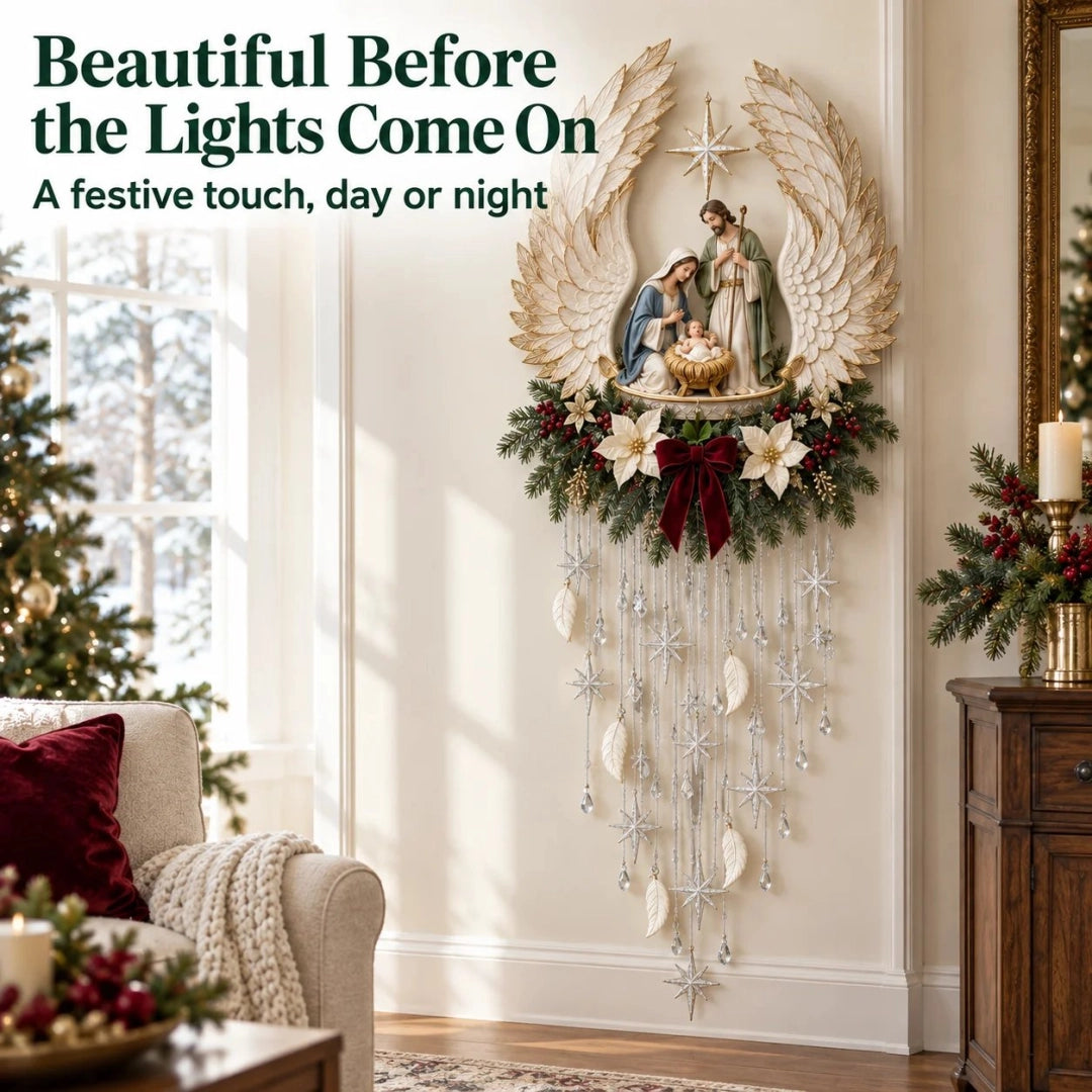 Angel’s Embrace Nativity Wall Light – Lighted Angel Wings Christmas Wall Decor
