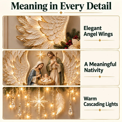 Angel’s Embrace Nativity Wall Light – Lighted Angel Wings Christmas Wall Decor