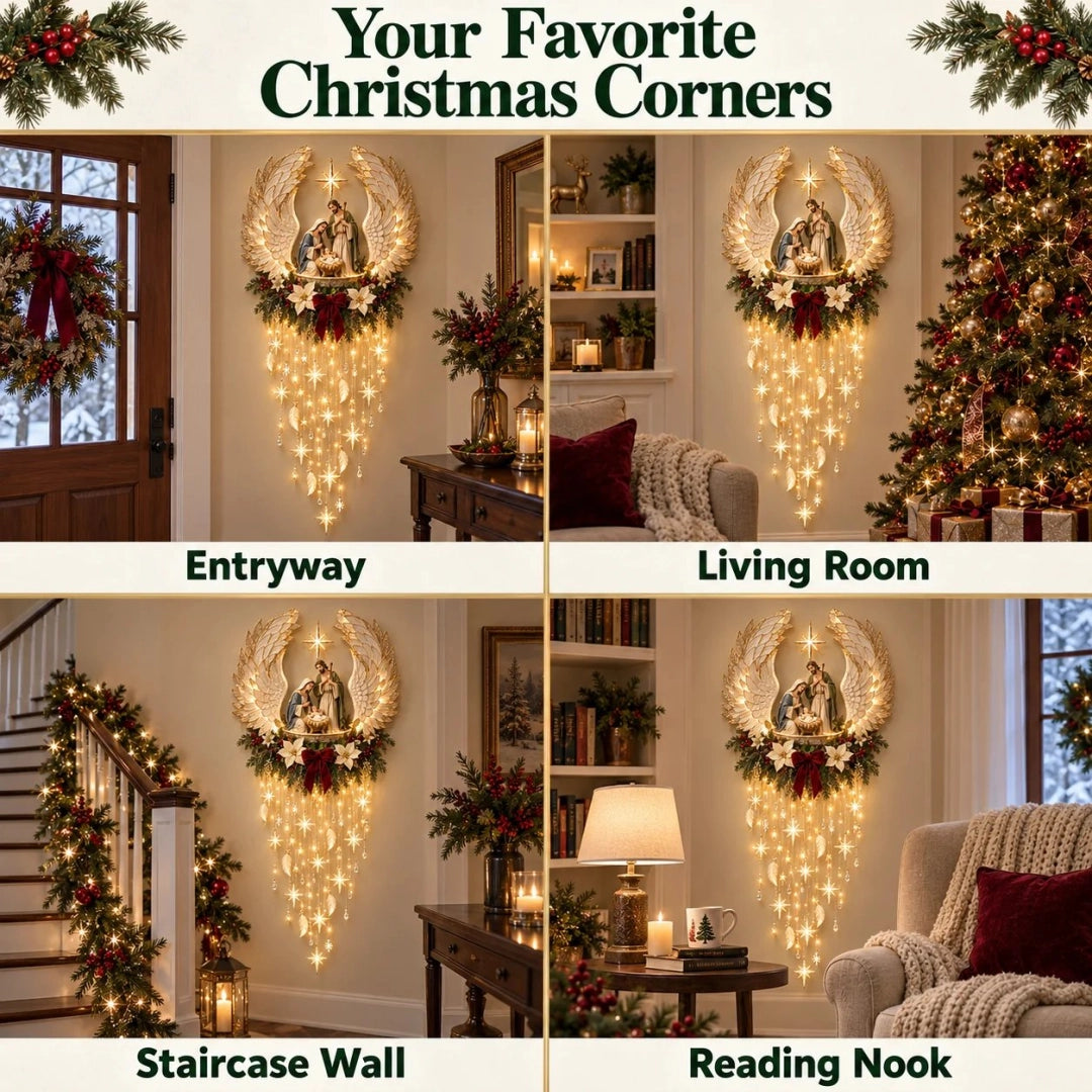Angel’s Embrace Nativity Wall Light – Lighted Angel Wings Christmas Wall Decor