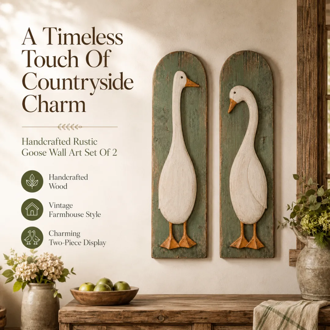 🪿 Set of 2 Handcrafted Rustic Goose Wall Art – Vintage Farmhouse Charm