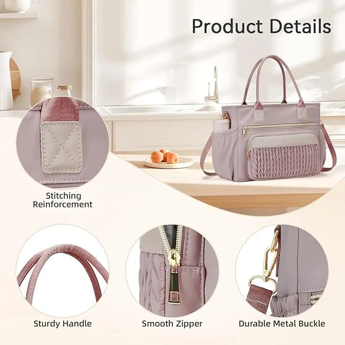 🥗 Large Capacity Insulated Lunch Tote – Leakproof Multi-Pocket Lunch Bag for Women