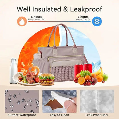 🥗 Large Capacity Insulated Lunch Tote – Leakproof Multi-Pocket Lunch Bag for Women