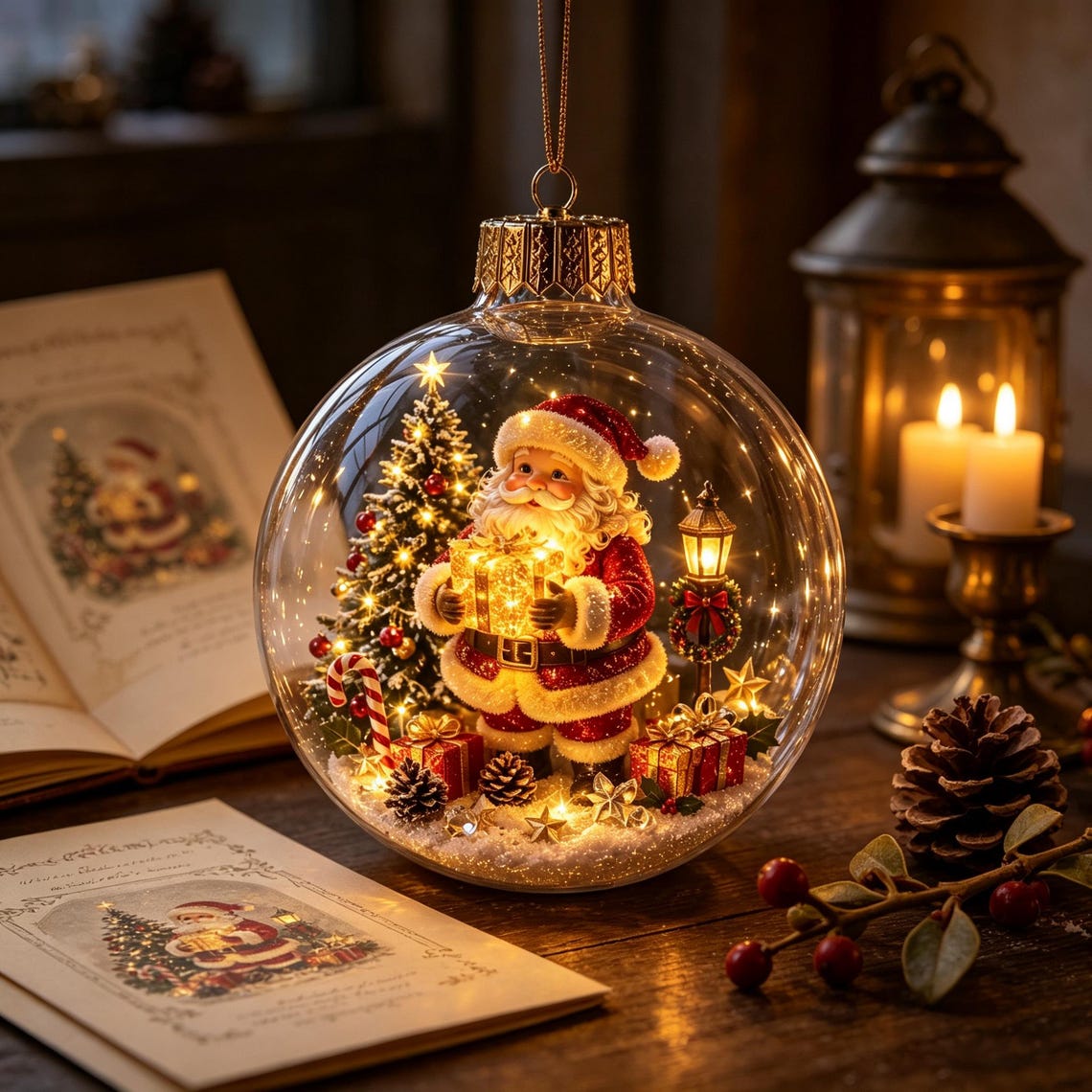 🎄 Lighted 3D Christmas Globe Ornament – Warm LED Mini Winter Scene Holiday Decor
