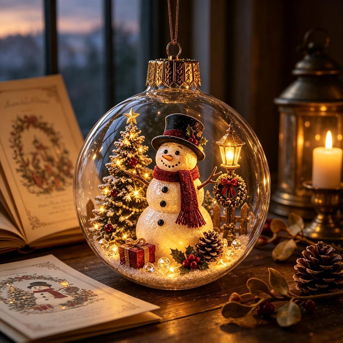 🎄 Lighted 3D Christmas Globe Ornament – Warm LED Mini Winter Scene Holiday Decor