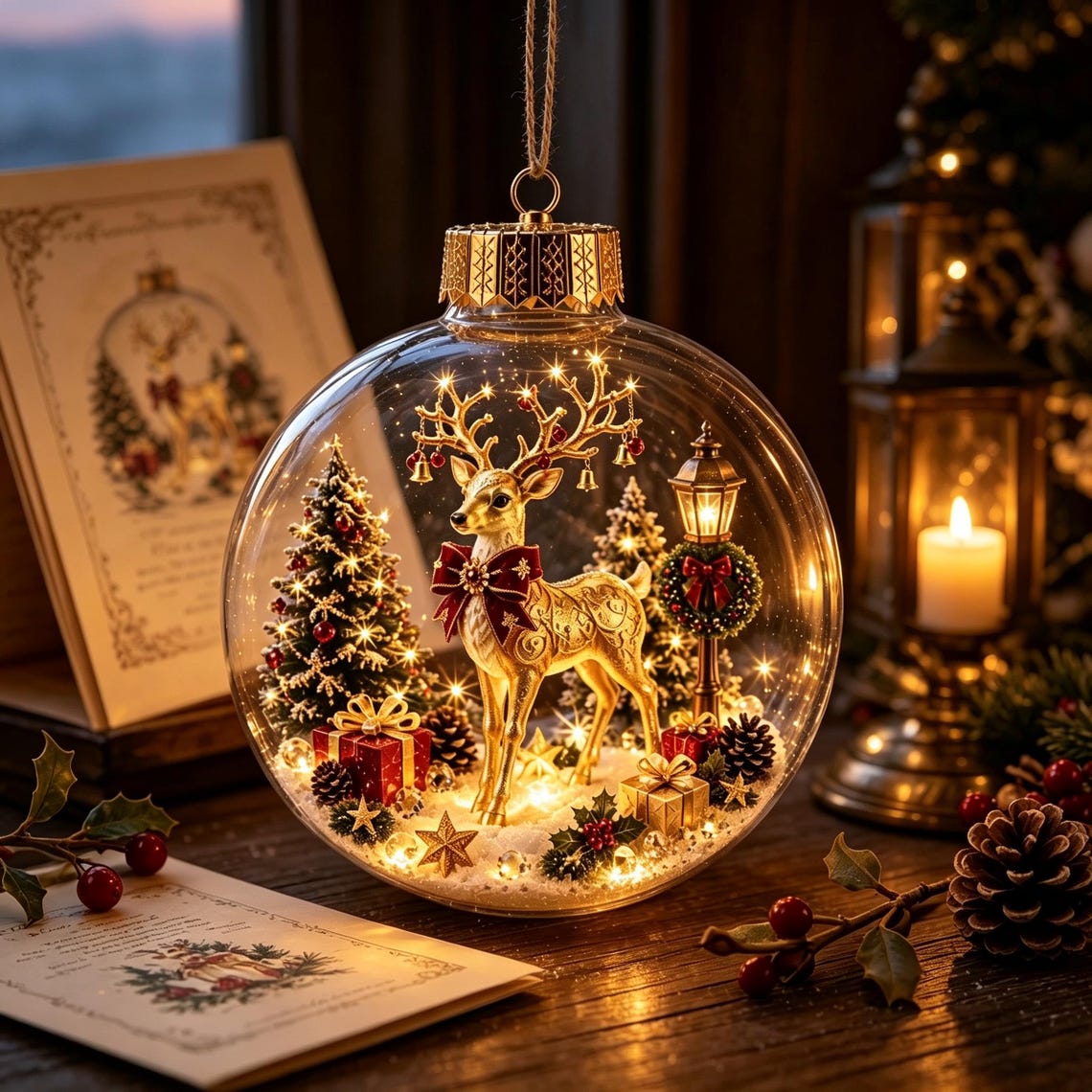 🎄 Lighted 3D Christmas Globe Ornament – Warm LED Mini Winter Scene Holiday Decor