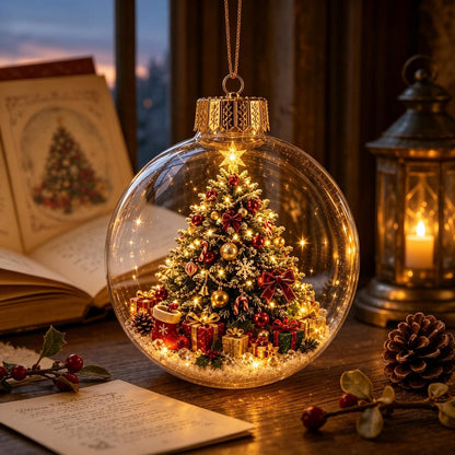 🎄 Lighted 3D Christmas Globe Ornament – Warm LED Mini Winter Scene Holiday Decor