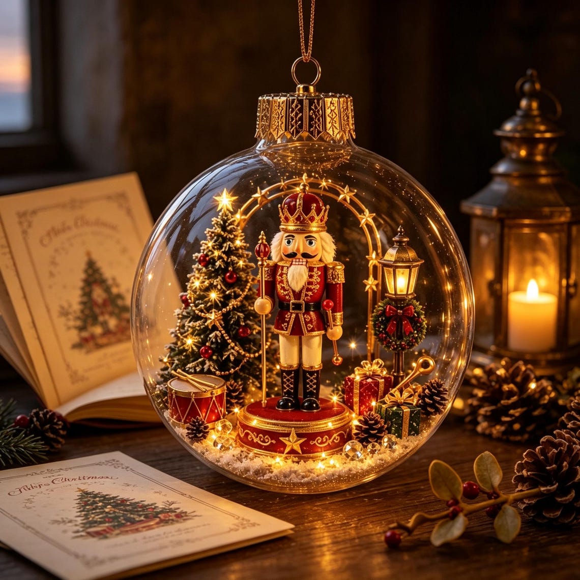 🎄 Lighted 3D Christmas Globe Ornament – Warm LED Mini Winter Scene Holiday Decor