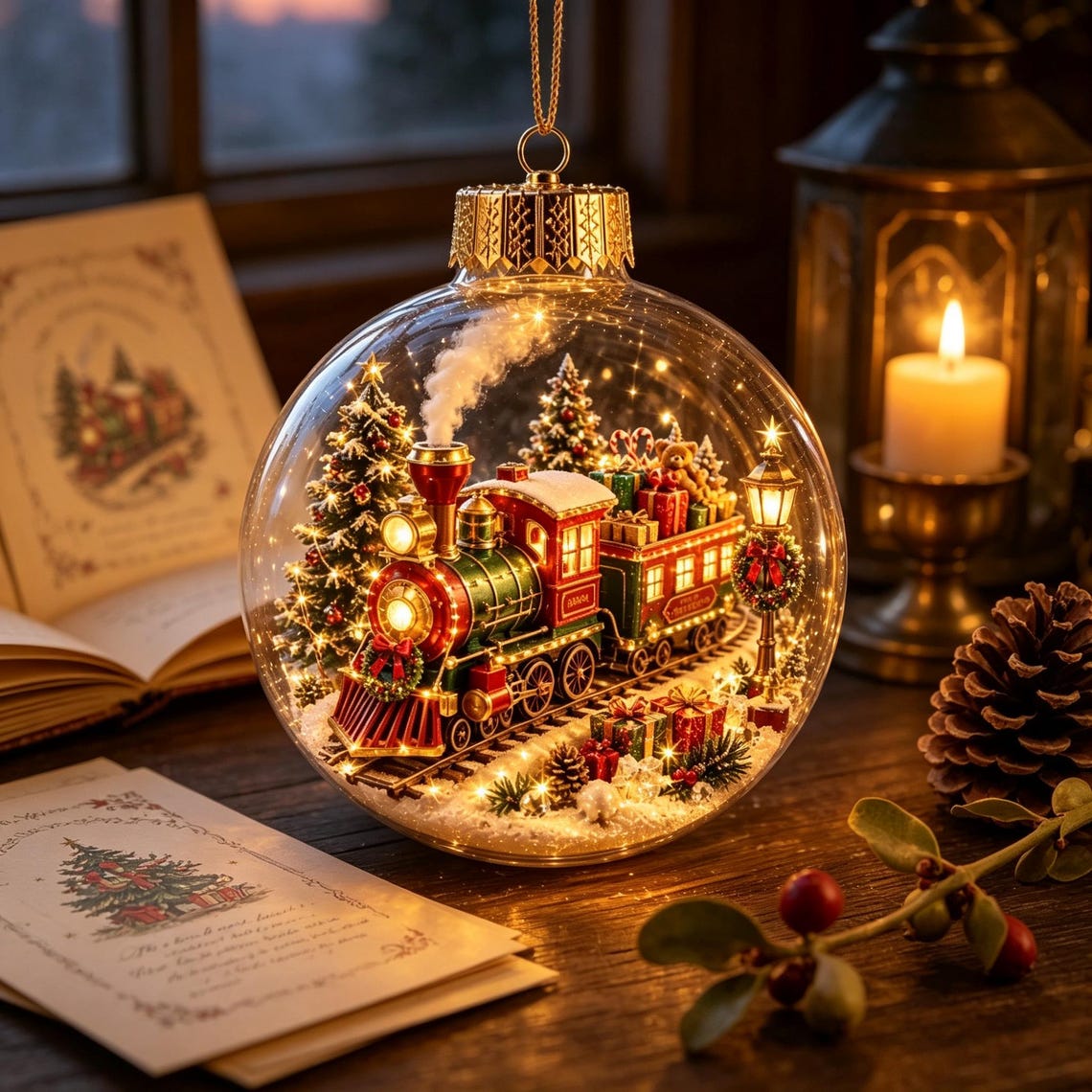 🎄 Lighted 3D Christmas Globe Ornament – Warm LED Mini Winter Scene Holiday Decor