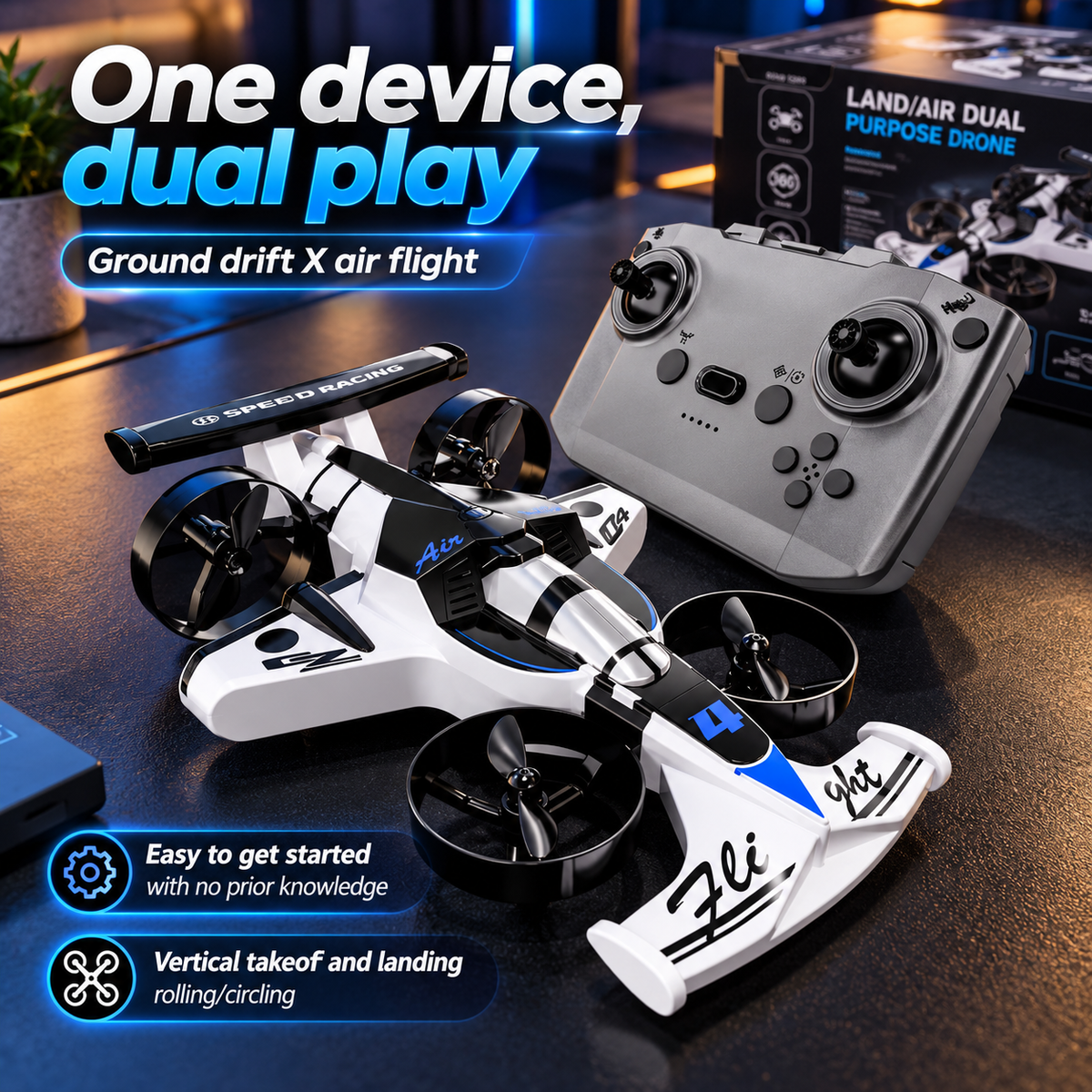 2-in-1 Fly & Drive RC Car Drone – Race on the Ground, Take Off Into the Air