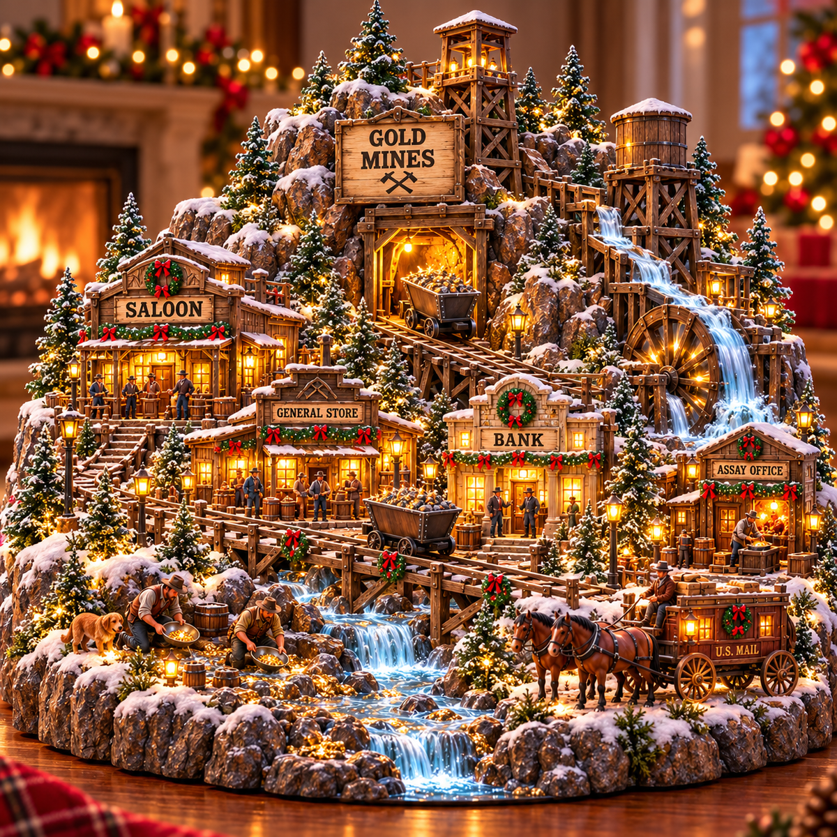 ⛏️✨ Gold Rush Christmas Mining Town™ – Lighted Old West Village with Moving Mine Cart & Gold Creek-USB-C Rechargeable
