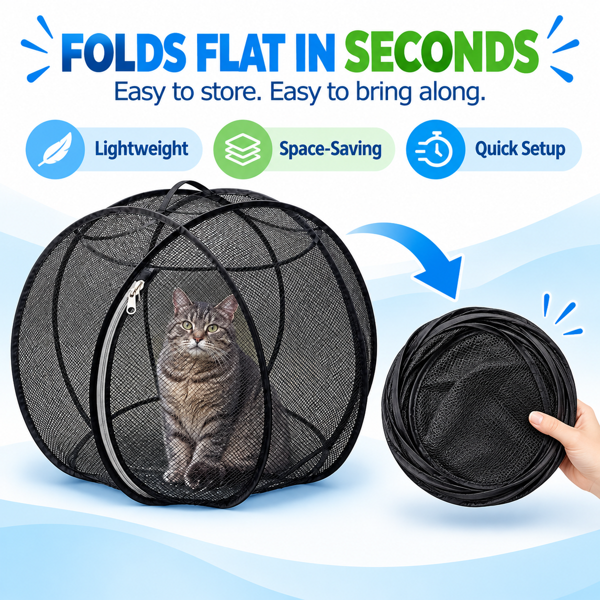 🔥Last Day 50% OFF-Pop-Up Mesh Cat Playpen – Roomy 32-Inch Indoor & Outdoor Enclosure