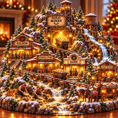 ⛏️✨ Gold Rush Christmas Mining Town™ – Lighted Old West Village with Moving Mine Cart & Gold Creek-USB-C Rechargeable