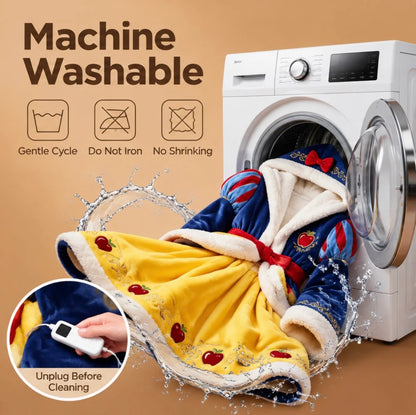 👑 Heated Princess Wearable Blanket Robe – Ultra-Soft Sherpa Hooded Cozy Wrap with Adjustable Heat & Fairytale Embroidery