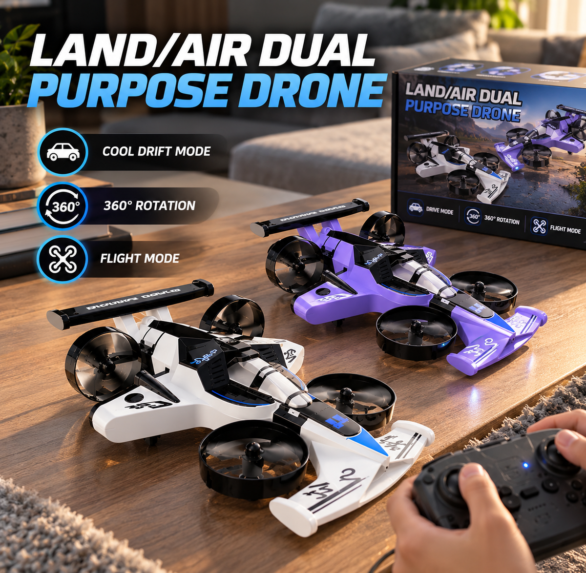2-in-1 Fly & Drive RC Car Drone – Race on the Ground, Take Off Into the Air