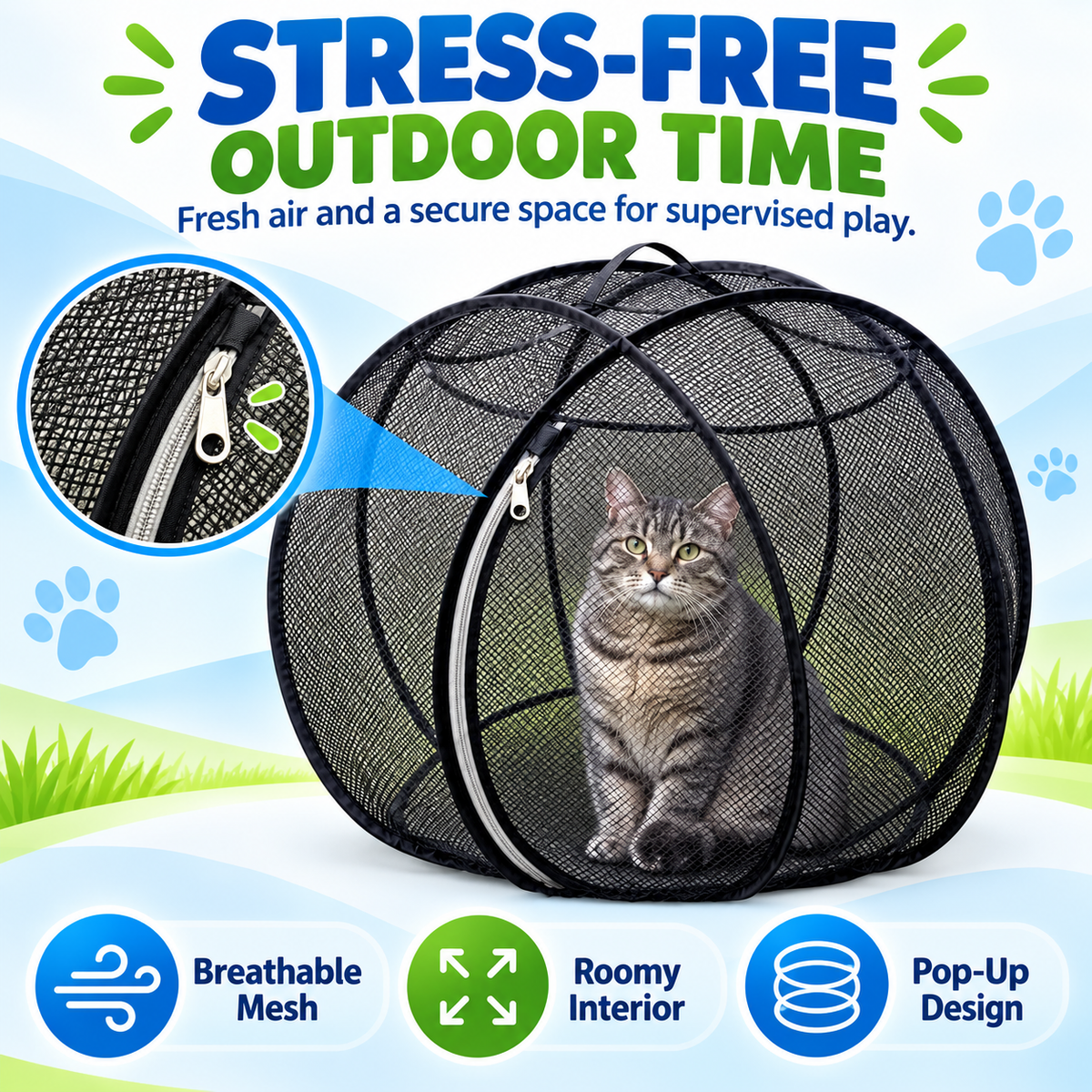 🔥Last Day 50% OFF-Pop-Up Mesh Cat Playpen – Roomy 32-Inch Indoor & Outdoor Enclosure