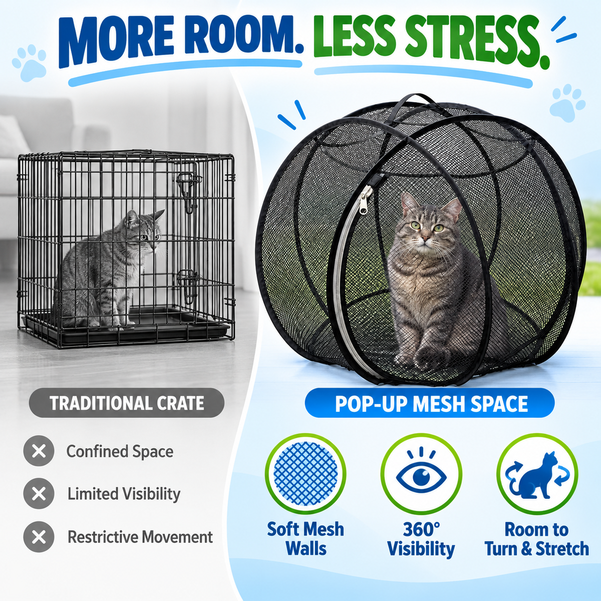 🔥Last Day 50% OFF-Pop-Up Mesh Cat Playpen – Roomy 32-Inch Indoor & Outdoor Enclosure