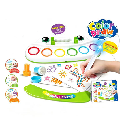 HAPPINESS WRAPPED IN CUTENESS Magic Water Coloring Drawing Set with Light-Up Brush | Reusable Paint Pad Art Kit for Kids | Creative Learning & DIY Painting Toy