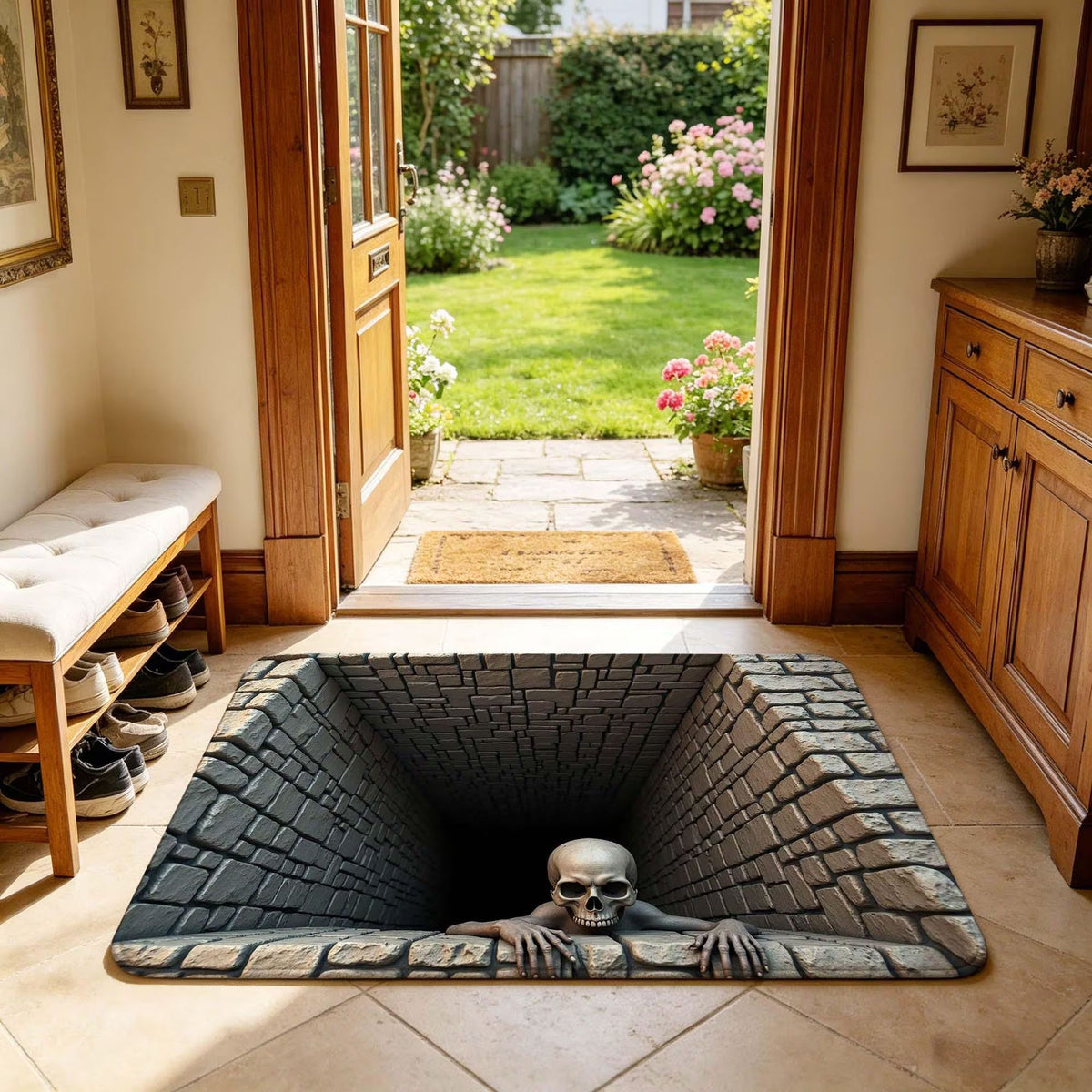 Halloween Door Mat, Illusion Rug 3D Visual Hole Design Rug Spooky Patterned Home Mat 🎃