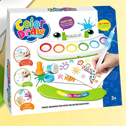 HAPPINESS WRAPPED IN CUTENESS Magic Water Coloring Drawing Set with Light-Up Brush | Reusable Paint Pad Art Kit for Kids | Creative Learning & DIY Painting Toy