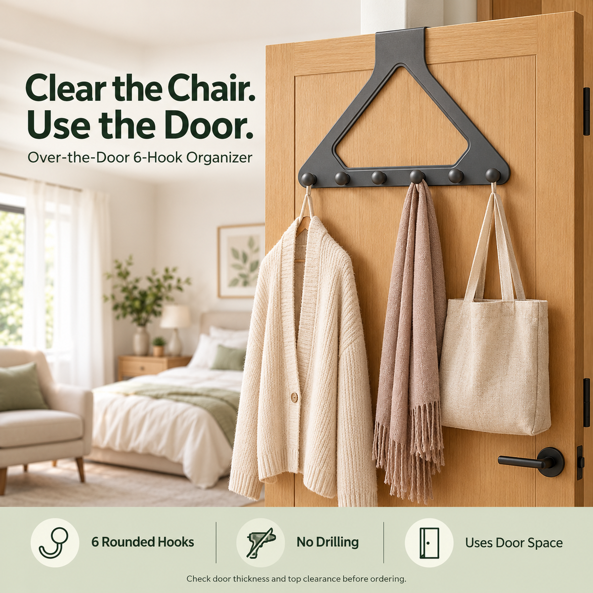 🔥Last day 50% OFF-6-Hook Over-the-Door Organizer – No-Drill Space-Saving Hanging Rack ✨