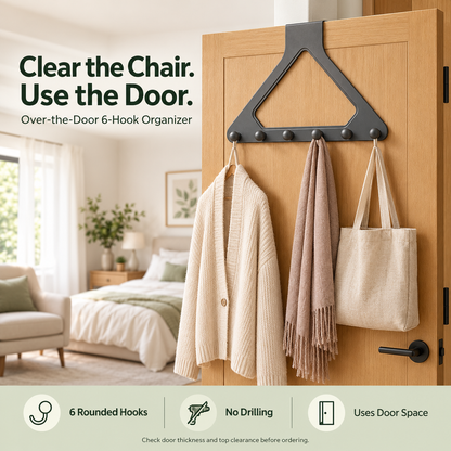 🔥Last day 50% OFF-6-Hook Over-the-Door Organizer – No-Drill Space-Saving Hanging Rack ✨