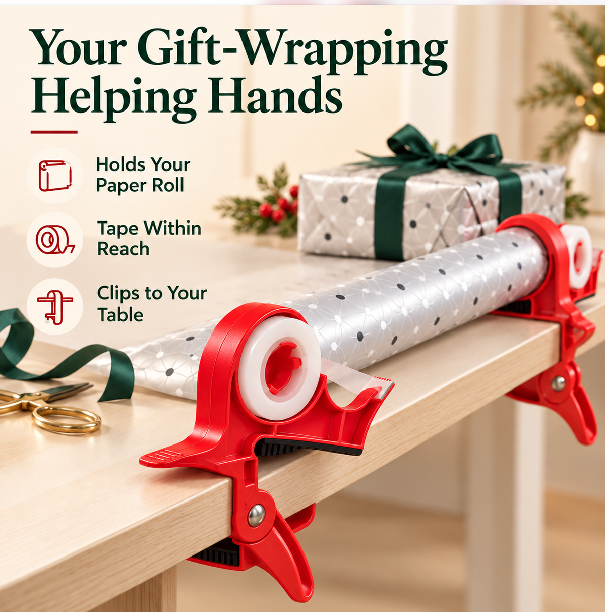 🔥Christmas Best Seller! 🎁 Gift-Wrapping Made Easy – Hands-Free Wrapping Paper Holder & Tape Dispenser ✨