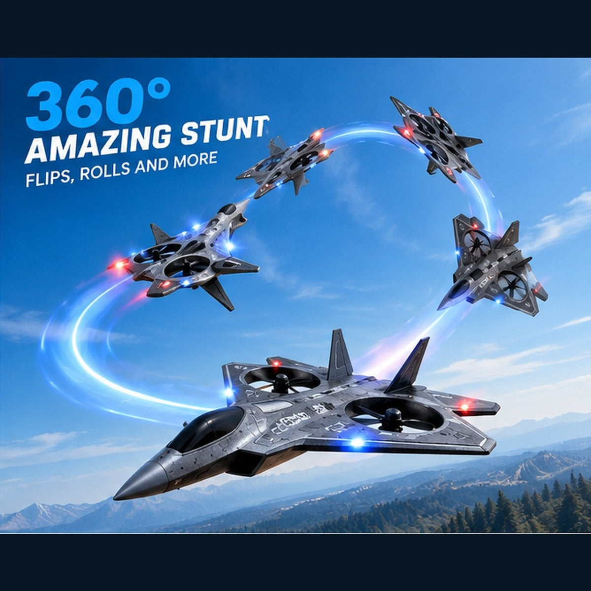 Remote-Control Fighter Jet, 360-Degree Flip Fighter Jet, LED Smart Takeoff Take off vertically, hover in place