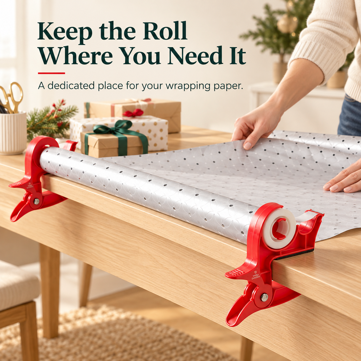 🔥Christmas Best Seller! 🎁 Gift-Wrapping Made Easy – Hands-Free Wrapping Paper Holder & Tape Dispenser ✨
