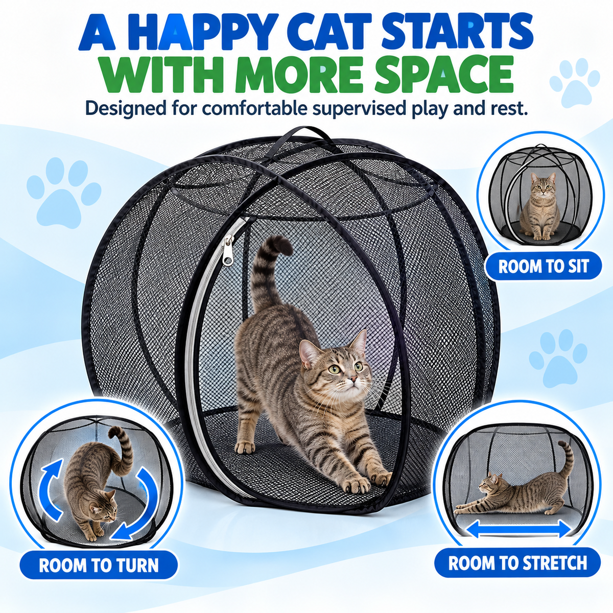 🔥Last Day 50% OFF-Pop-Up Mesh Cat Playpen – Roomy 32-Inch Indoor & Outdoor Enclosure