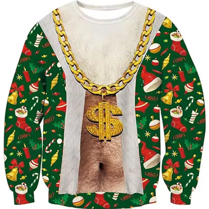 Funny 3D Christmas Illusion Sweater – Ugly Holiday Party Pullover, Festive Novelty Gift for Men & Women