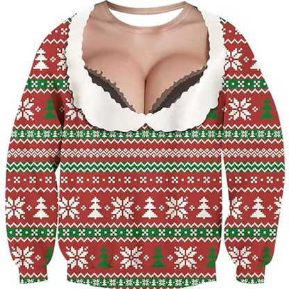 Funny 3D Christmas Illusion Sweater – Ugly Holiday Party Pullover, Festive Novelty Gift for Men & Women