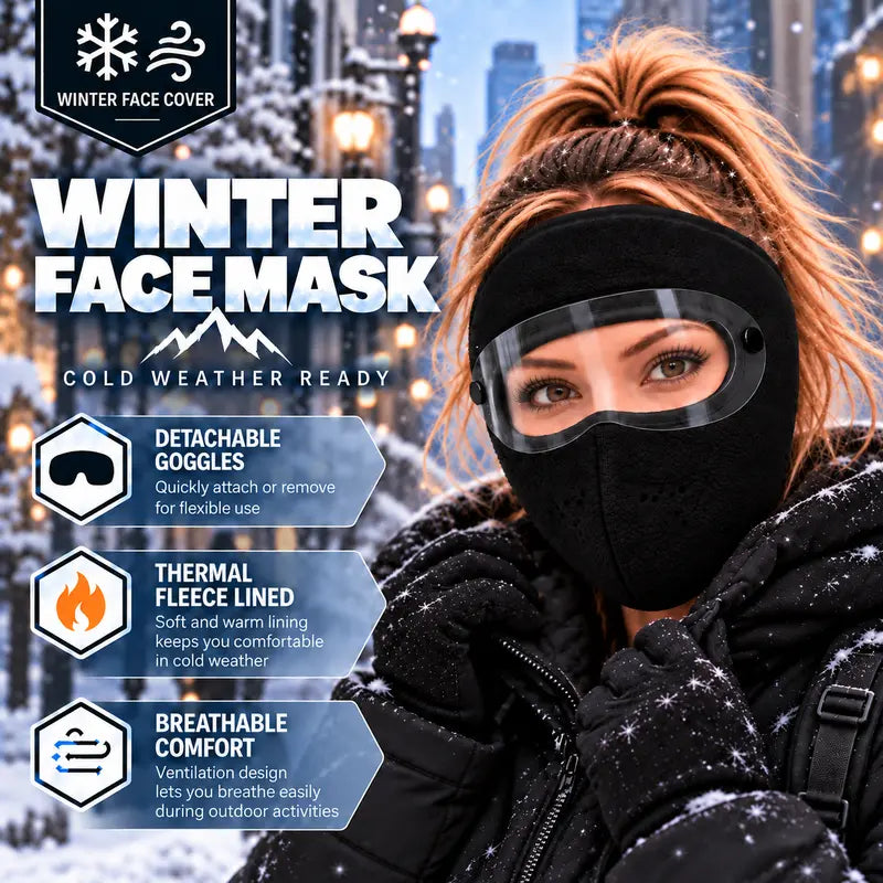 🔥Last Day 50% OFF – Fleece-Lined Winter Balaclava with Detachable Goggles – Wind-Resistant Face & Neck Cover for Cycling, Skiing & Outdoor Activities