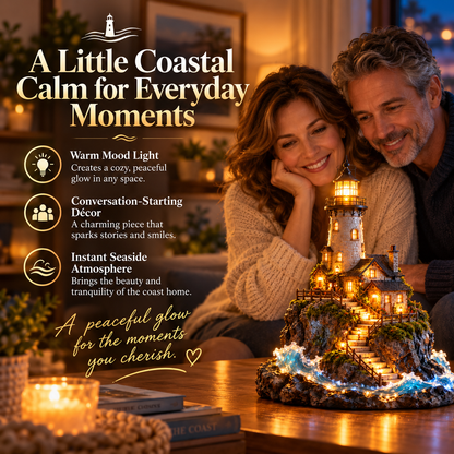 🗼 Illuminated Coastal Lighthouse Scene | Warm Seaside Tabletop Décor